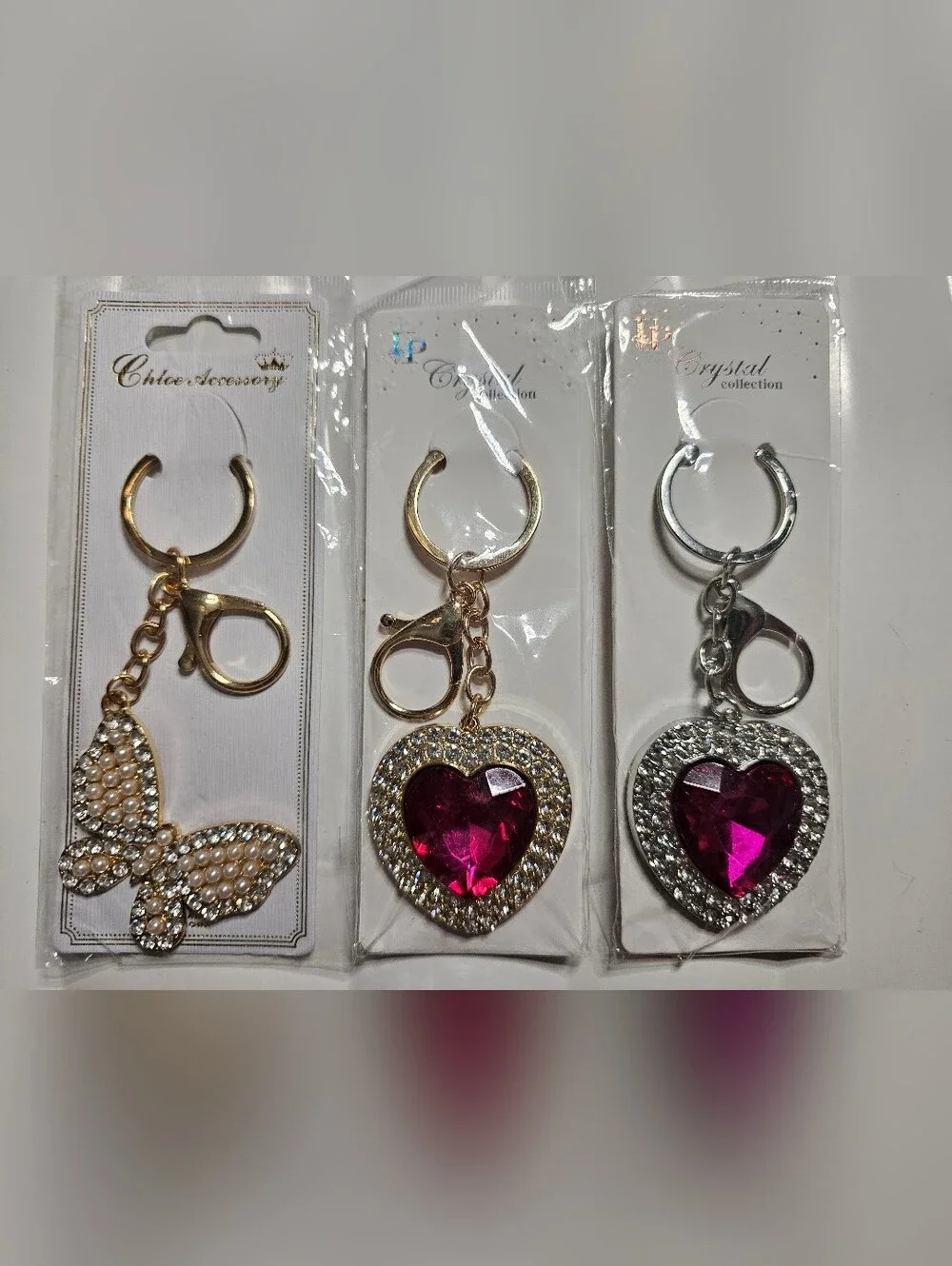 Crystal (Pick 1) Keychains/Bag Charms - Butterfly Or Hearts